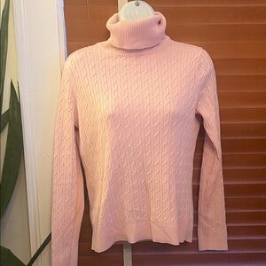 Pink Cable Knit Turtleneck Sweater